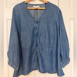 💙 Liz Claiborne Women’s XL Blue Chambray Button-Up Blouse NWT Lyocell Denim 💙